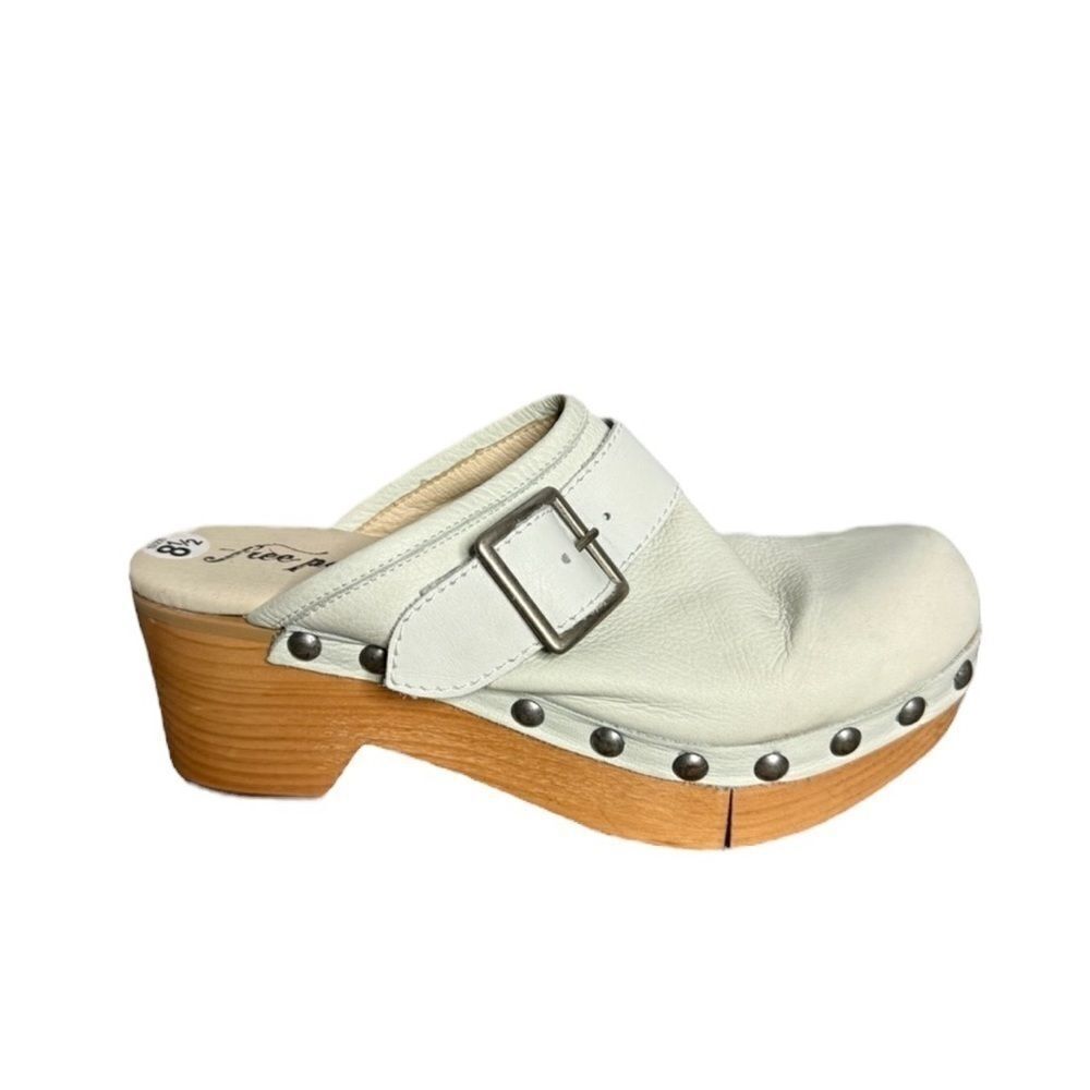 Free People Culver City Bone Leather Studded Wooden Platform Clogs Size 39 New